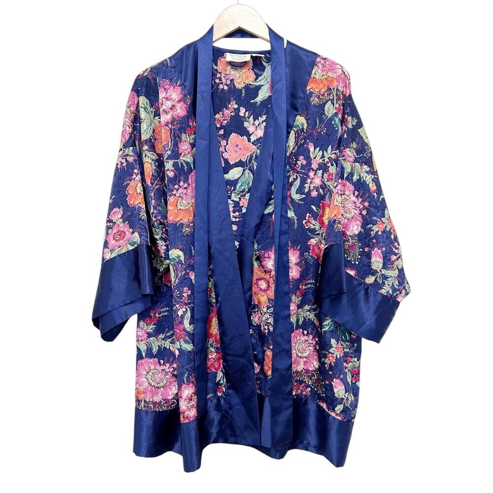 Vintage Gold Label Victoria's Secret Blue Floral Kimono OSFA